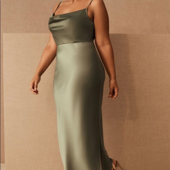 BHLDN Cowl Neck Dress- “Cali Satin Charmeuse Midi Dress” - Picture 2 of 5
